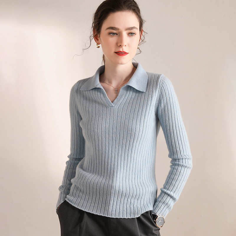 

Women's Two Piece Pants fashion pullover women's cashmere sweater in autumn and winter of 100% pure bottoming WU9V, Sky blue