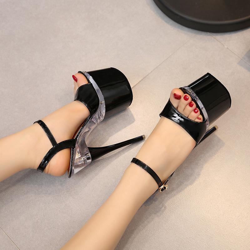 

Steel Tube Dancing Shoes Women 2021 Summer High Heel Peep Toe Sandals 15-18cm Thick The Bottom Waterproof 5- 8.5cm Nigh, Heel 18cm