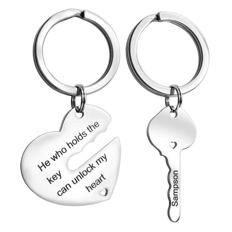 

Keychains MYLONGINGCHARM Customize Name Keychain Interlocking Key Wedding Gift Velantine's Day Gift,Anniversary Set M0329
