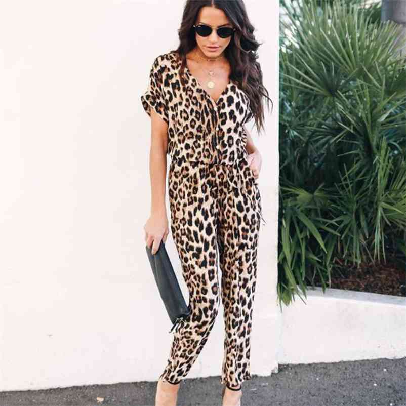 

Paris Girl Sexy Ladies Fashion Leopard Jumpsuit Spring Temperament Commute Fit Comfort 210524, Beige