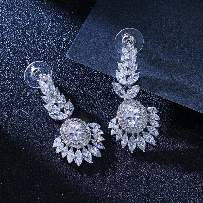 

Dangle & Chandelier ThreeGraces Sparkling White Cubic Zirconia Long Dangly Round CZ Drop Luxury Bridal Earrings For Women Wedding Prom Jewel, Silver