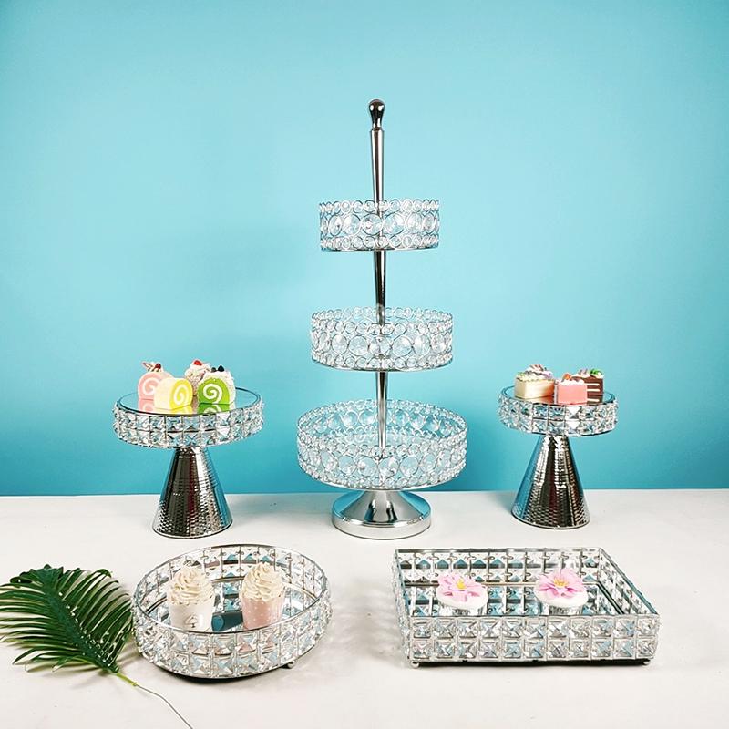 

Other Bakeware European Style Crystal Phnom Penh Cake Stand Mirror Glass High Feet Tray