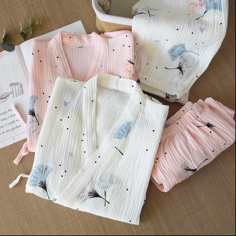 

spring and summer pure cotton womens sleepwears yarn kimono pajamas v neck printing plus size pijama mujer loungewear women 2, Black;red