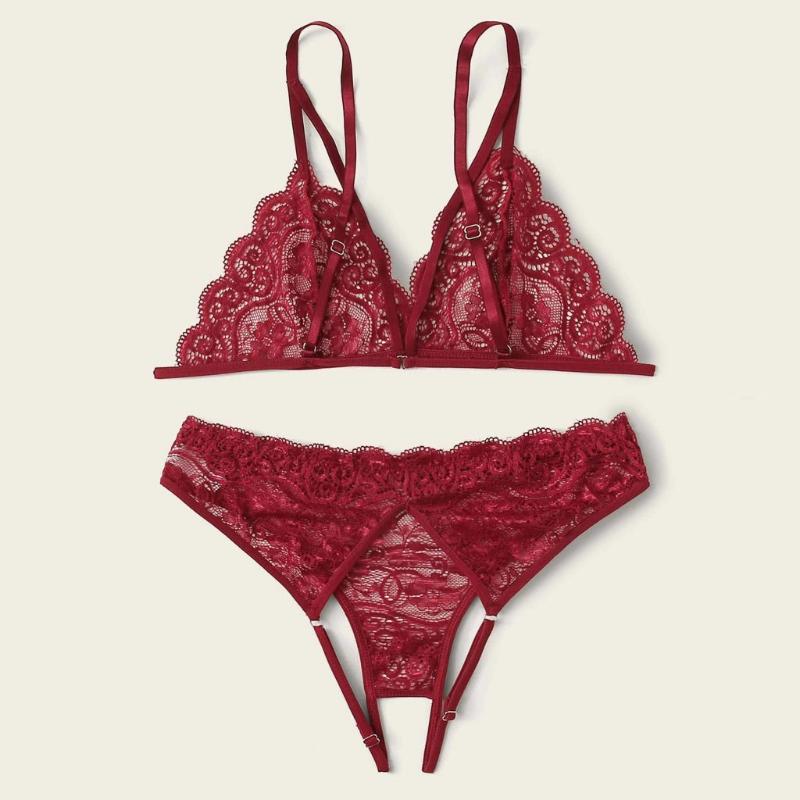 

Bras Sets Women Sexy Lingerie Women's Underwear Set Open Crotch Panties Intimate Hollow Out Bra Breves Bandage Exotic Accessories, Red;black