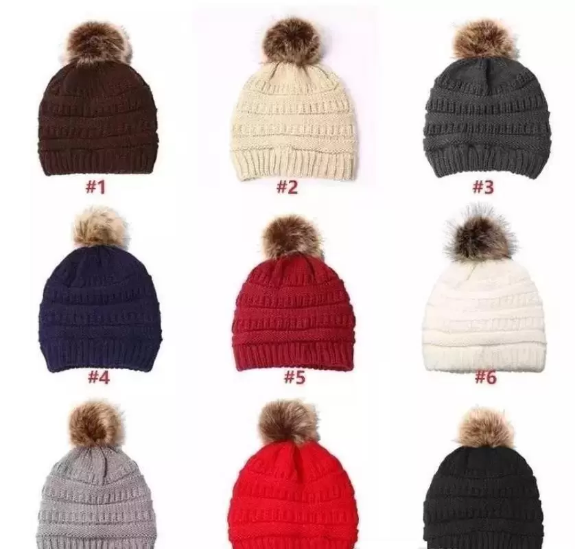 

Kids Adults Thick Warm Winter Hat For Women Soft Stretch Cable Knitted Pom Poms Beanies Hats Women S Skullies Beanies Towel, Mixed