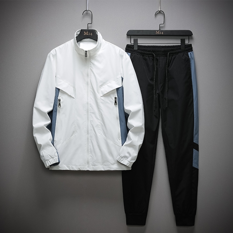 

Fashion Mens Set Casual Autumn Winter Tracksuits Men Patchwork Jacket Men+Sweatpants Male 2 Pieces Zipper Track Suit Sportswear 210603, Cjw266white