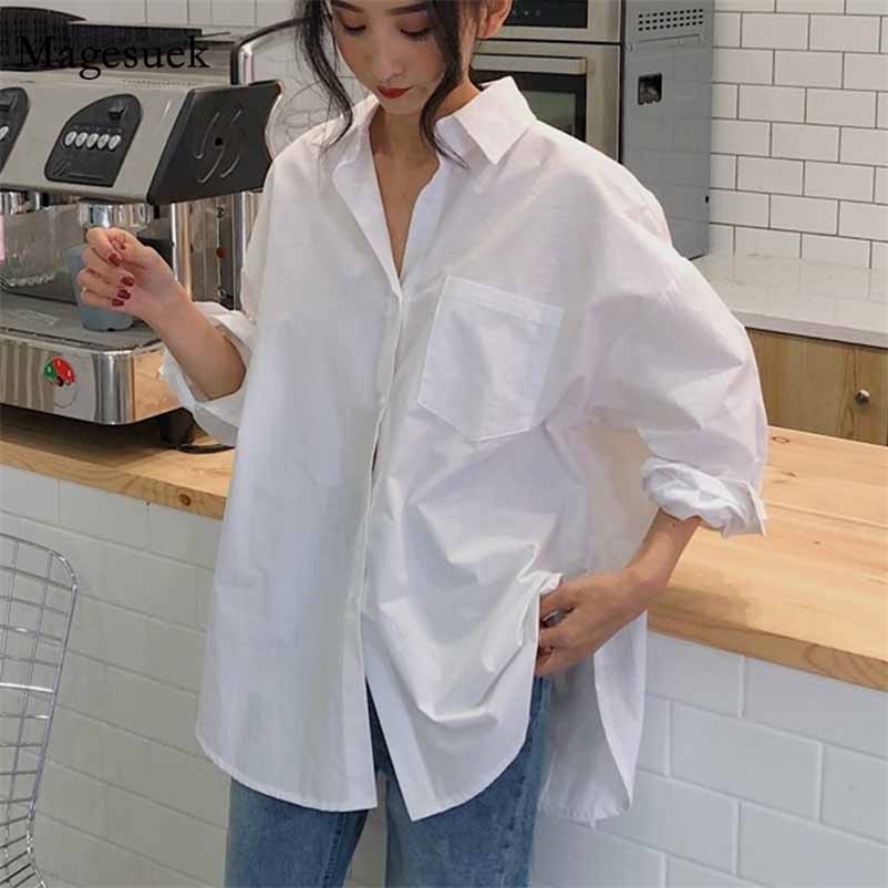 

Turn-down Collar Women Loose Blouses Autumn Vintage White Shirt Female Tops Long Sleeve Casual Chemisier Femme 11456 210518