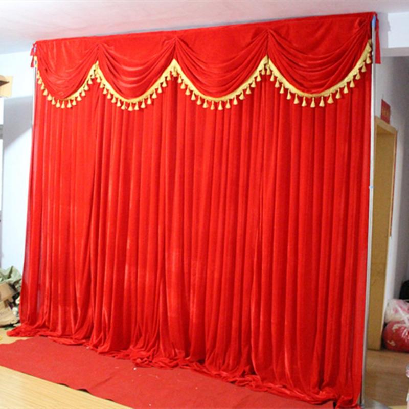 

Party Decoration Velvet Curtain 3*3m Stage Backdroung Performance Backdrop Curtains With Tassel Swags For Wedding Deaoration