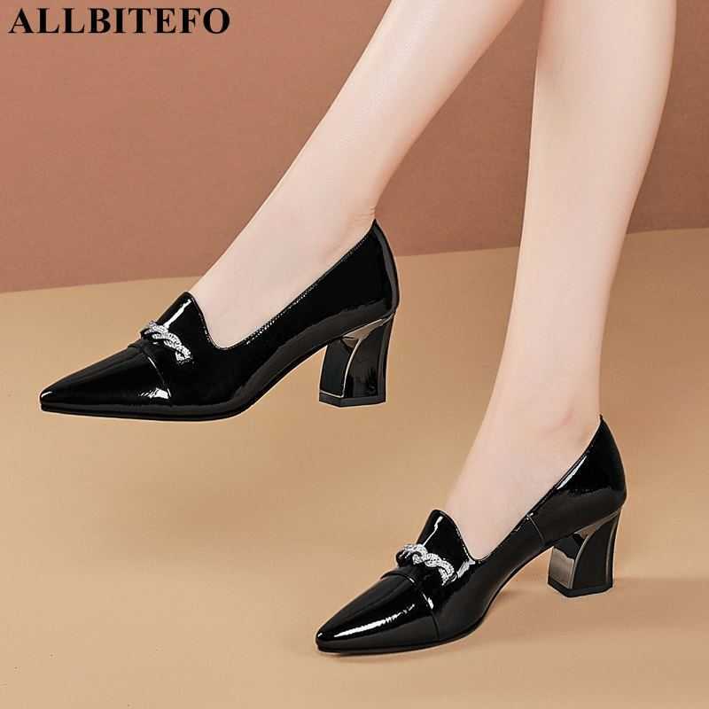 

ALLBITEFO size 34-42 Beautiful ribbon decoration real genuine leather women heels shoes fashion sexy high heels high heel shoes 210611, As picture