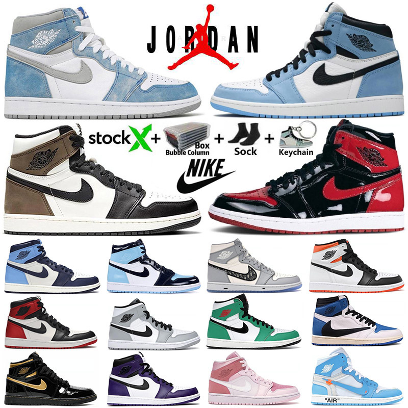 

With Box Stock x Nike Air Jordan 1 High OG Jumpman Retro 1s Mens Basketball Shoes Hyper Royal University Blue Obsidian UNC Dark Mocha Top 3 Women Sneakers Trainers, Bubble wrap packaging