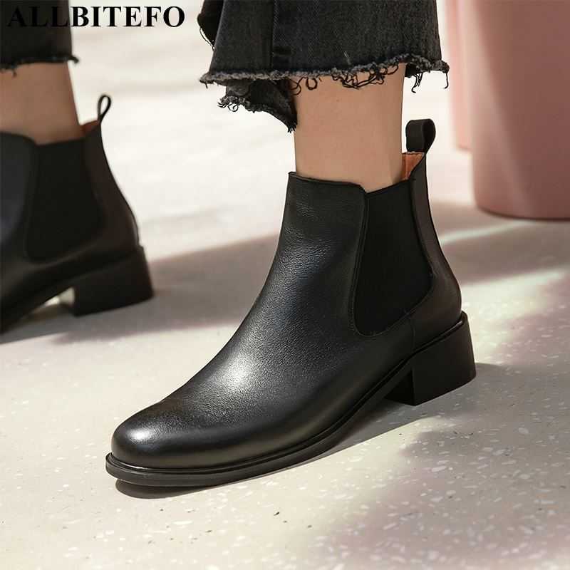 

ALLBITEFO arrive genuine leather brand high heels ankle boots for women thick heels women boots autumn women high heel shoes 210611, As picture