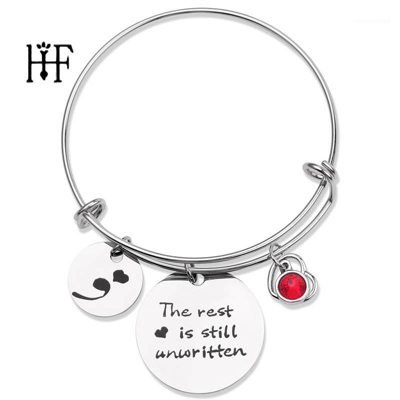 

Fastion Adjustable Bracelet "The Rest Is Still Unwritten" Suicide Awareness Semicolon Birthstone Stainless Steel Bangle