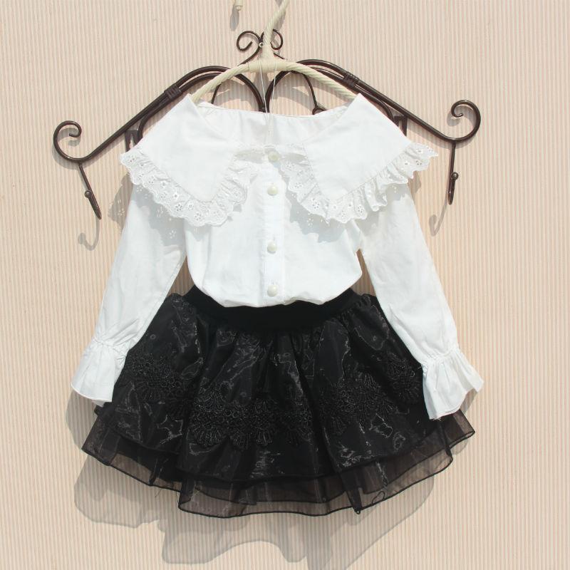 

Shirts 3-14 Year Spring Fall Baby Toddler Teen School Girls White Blouse Lace Tops Kids Shirt Long Sleeve Children Clothes, Design 2 blouses