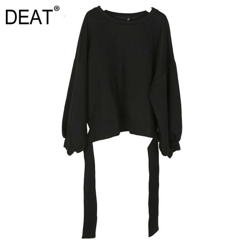 

[DEAT] Autumn Winter Round Neck Long Sleeve Solid Color Black Back Bandage Bow Loose Sweatshirt Women Fashion JE14101 210527, White