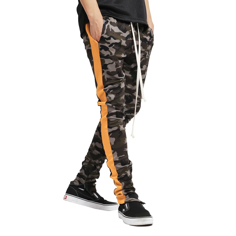 

Four Seasons Men's Micro-elastic Slim Sweatpants Camouflage Printed Color Blocking Ankle Zipper Casual Pants workout, Black