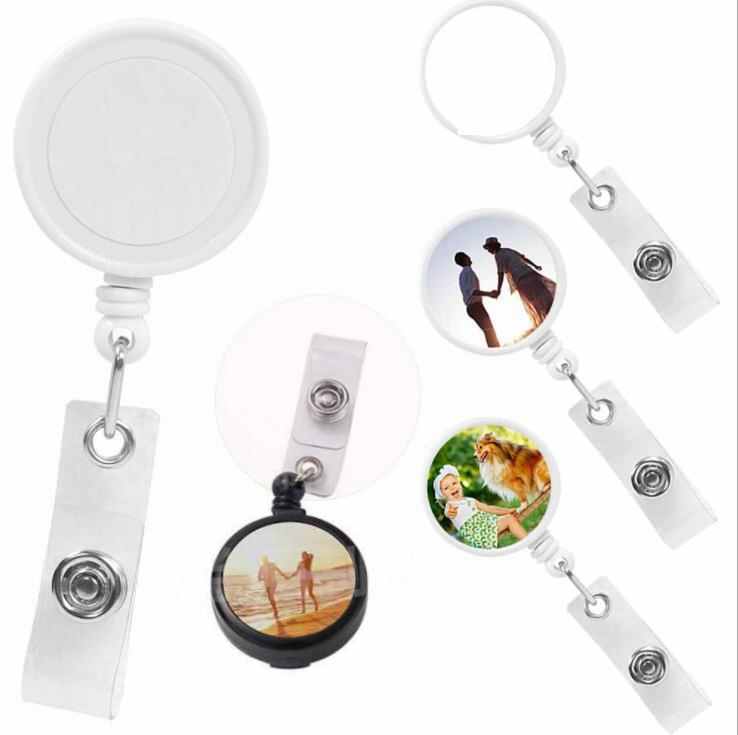 50pc Office & School Supplies Sublimation DIY ID Holder Name Tag Card Key Badge Reels Round Solid Plastic Clip-On Retractable Pull Reel HJ24-image-668941468