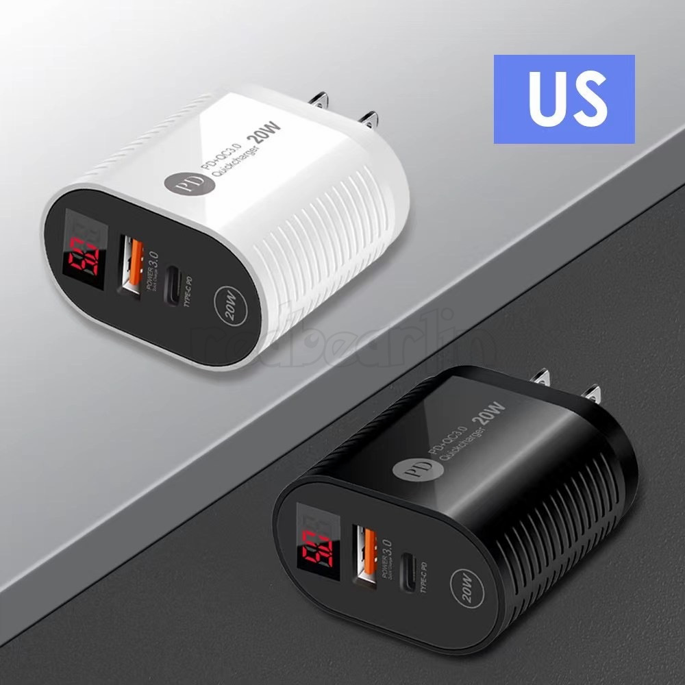 

Universal 20W Dual ports PD TYPE C Led Display Wall Chargers Power Adapter Charger For Ipad IPhone 12 13 Huawei Samsung pc