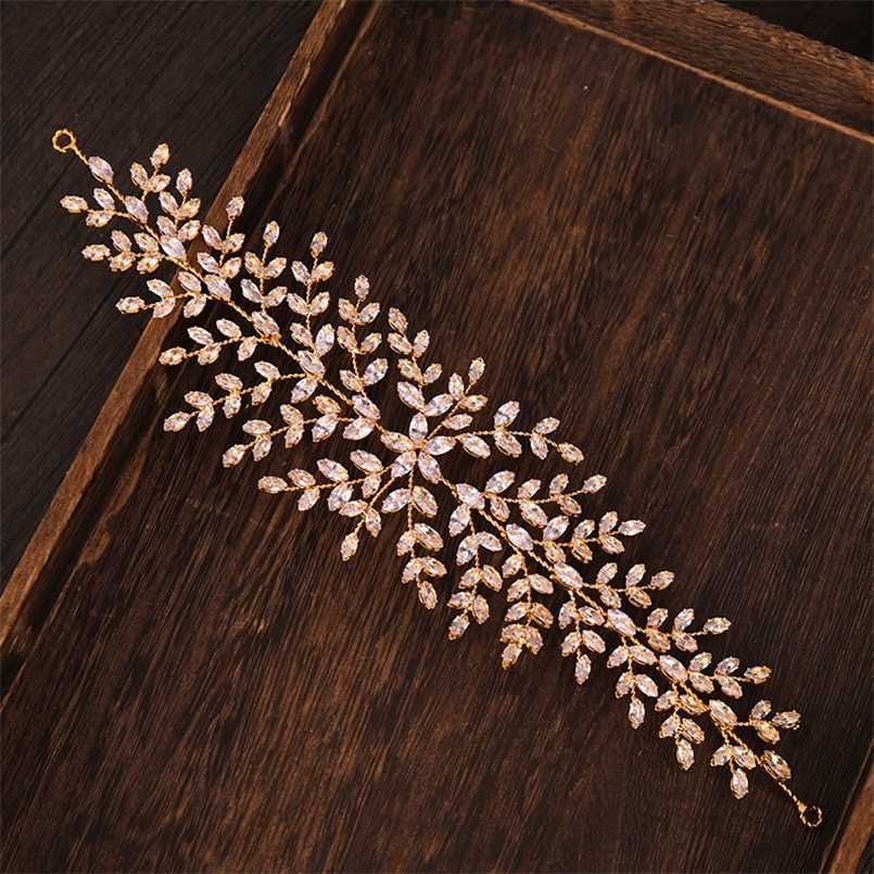 

Luxury Gold Zircon Headbands Long Wedding Hair Accessories Women Princess Crowns bands Vines Head Jewelry Gifts Pageant 211019