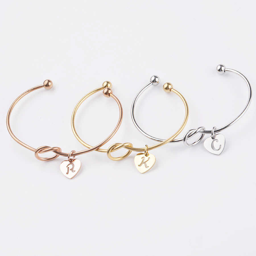 

Stainless Steel A-z Disc Initial Letter Knot Bangle Bracelet for Women Girl Gold/ Rose Gold Silver Color Love Letter Bangle Q0719