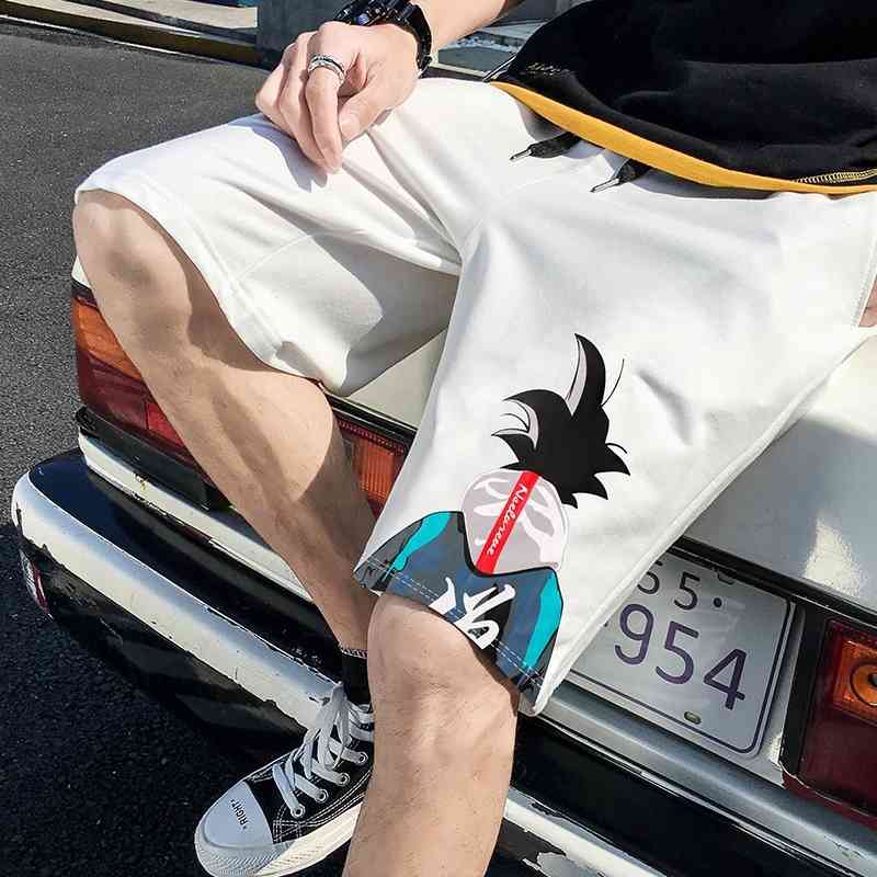 

Varsanol Printed Shorts Men Summer Holiday Running Mens Casual Shorts Japanese Style Elastic Waist Men's Clothing Cartoon 210601, White