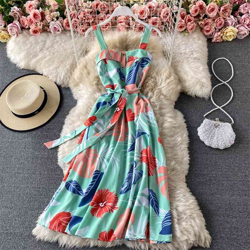 

Women Beach Pleated Dress Summer Spaghetti Strap Bandage Robe Sexy Dresses Ladies Elegant Floral Print Long Vestidos 210519, Pink