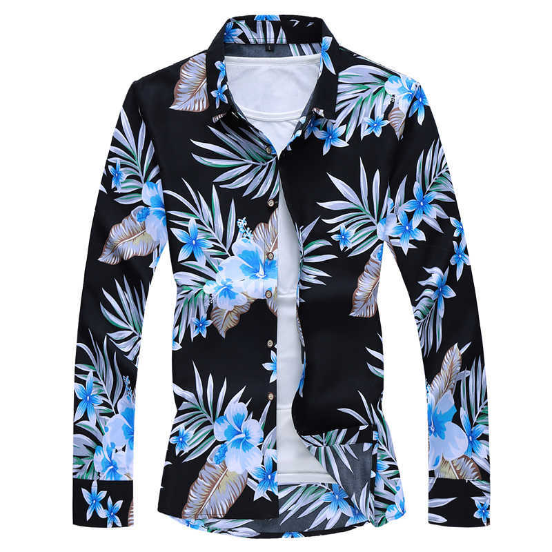 

HIP HOP Autumn Spring Clothes Shirt Men Long Sleeves Big Size M-5XL 6XL 7XL Hawaiian Beach Casual Floral For Man 210721, 255 asian size