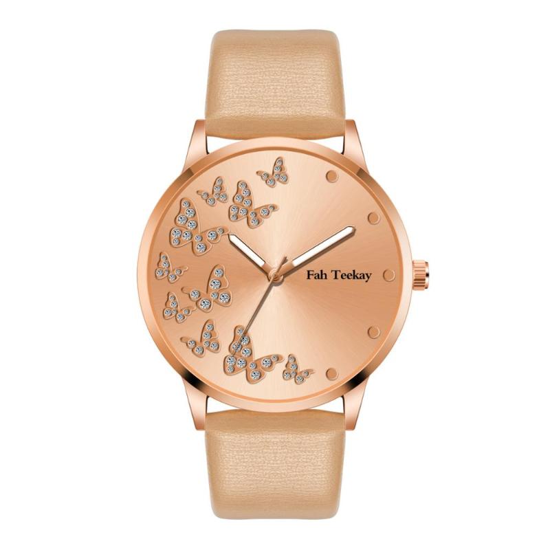 

Wristwatches Quartz Relogio Masculino Butterfly Alloy Watches Men High Quality Leather Band Analog Watch Saat, Gold