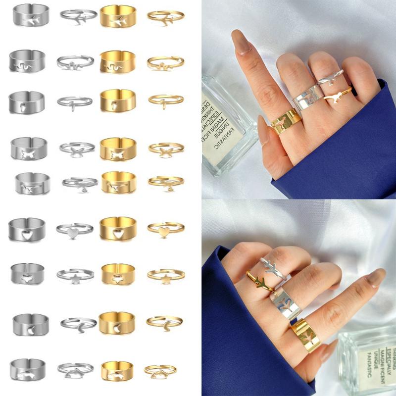 

Cluster Rings Punk Gold Butterfly For Women Men Lover Couple Set Friendship Engagement Wedding Open 2021 Trendy Jewelry, Golden;silver