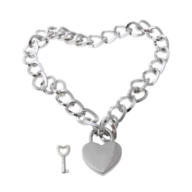 

Chains 2021 Women Fashion Sexy Harajuku Handmade Gold-Color Link Chain Necklace Punk Choker Beauty Lock Collar Belt Torques Club Par, Silver