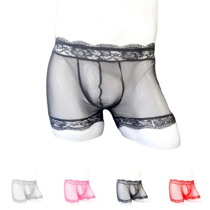 

Underpants Transparent Boxer Male See Through Boxershorts Sexy Pure Color Sheer Breathable Thin Lace Flat Mens Underwear Intimates Lingerie, Black
