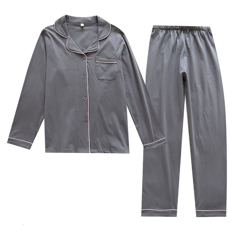 

Women's Sleepwear Fall & Winter New Men Women Couples Loose Thin Japanese Style Siple 2Pcs Set Comfort Full Cotton Soft Homewear A, Women-grey