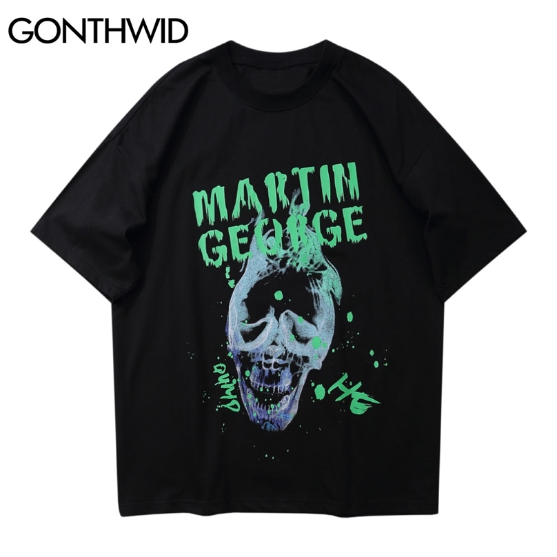 

Hip Hop Tshirts Streewear Graffiti Skull Punk Rock Gothic Tees Shirts Harajuku Fashion Short Sleeve Cotton Casual Tops 210602, White