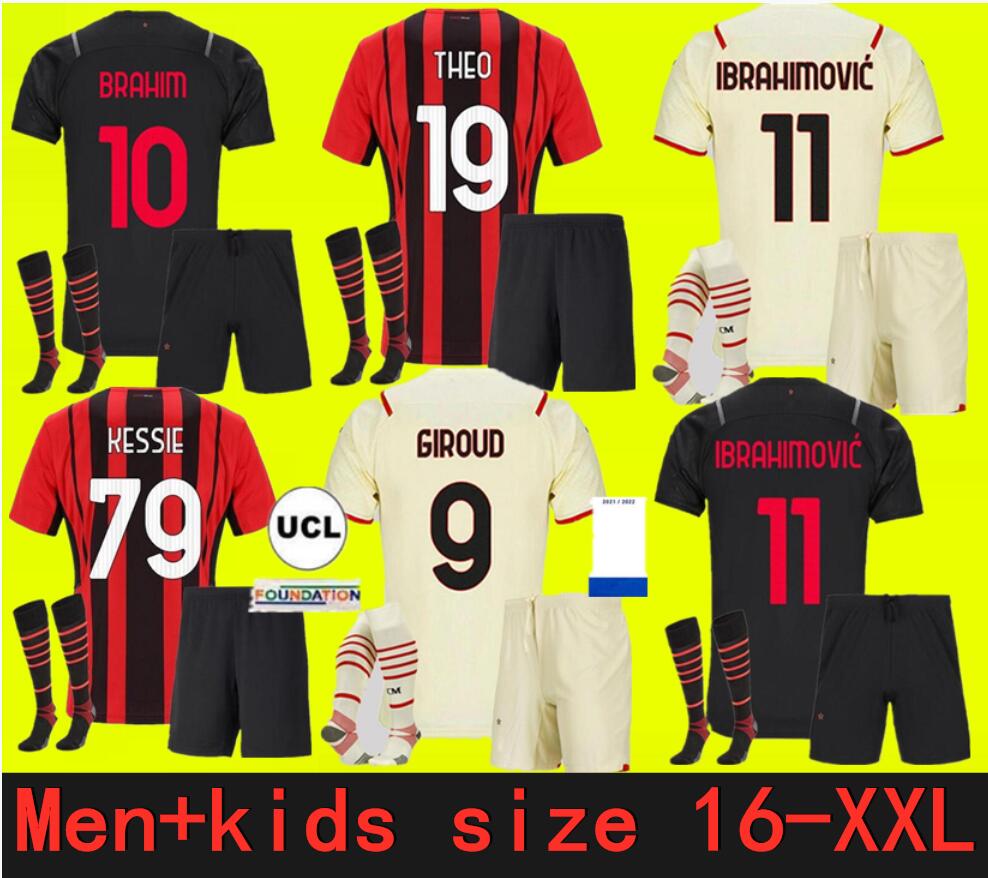 

21 22 Soccer jerseys TOMORI GIROUD IBRAHIMOVIC R.LEÃO third 3rd kit 2021 2022 TONALI A.REBIC KJÆR Kessie theo brahim Men kids sets Top football shirt uniforms 99999, 21/22 away