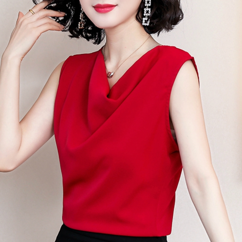 

Blusas Mujer De Moda Summer Sleeveless Blouse Women V-neck Chiffon Blouse Shirt Women Clothes Womens Tops And Blouses C902 210602, Red