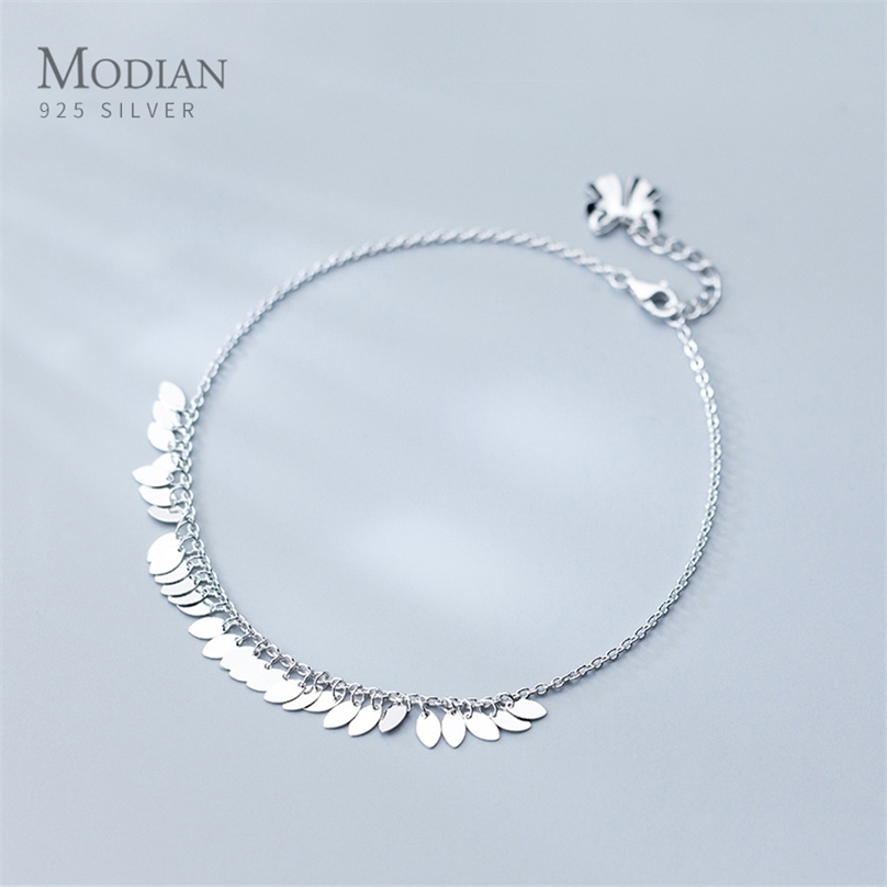 

Modian Genuine 925 Sterling Silver Oval Light Tassel Anklet for Women Fashion Bracelet Foot Chain Fine Jewelry Accessories 211018