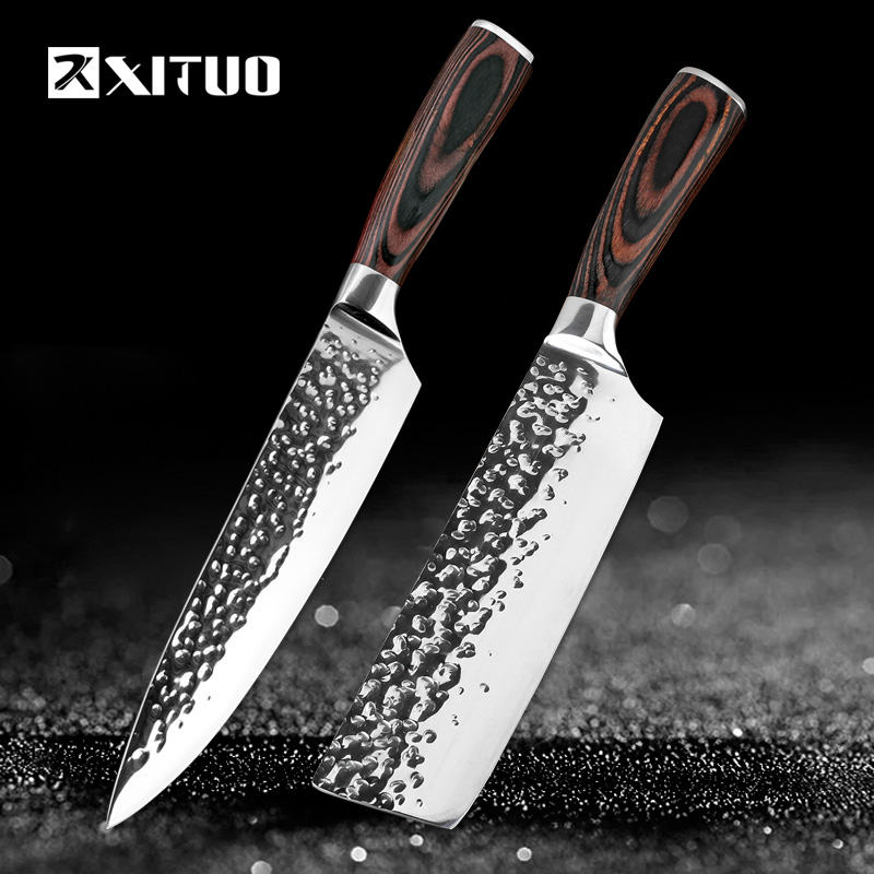 

XITUO Kitchen Knives 8 Stainess Stee Chef Knife High Grade 7Cr17 Frozen Meat Cutter Wood Hande Identation bade Cooking Too
