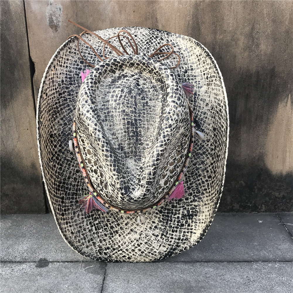 

Women St Hollow Western Cowboy Hat Elegant Lady Tassel Sombrero Hombre Hat Fascinator Sunbonnet Cowgirl Sun Hatg, White hen