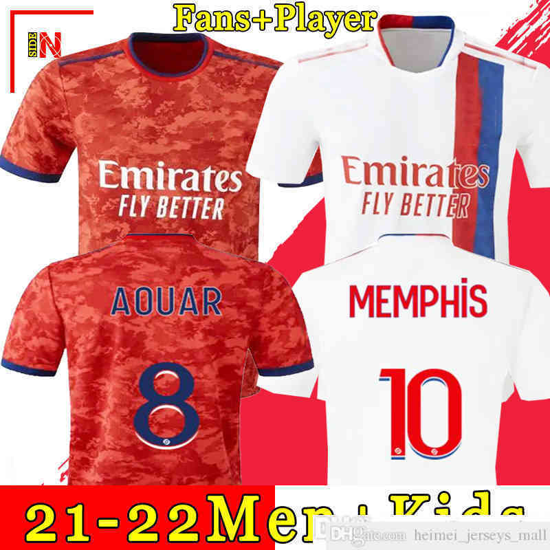 

Olympique Lyonnais Lyon soccer jersey 21 22 Maillot de foot 2021 2022 maillots de football shirt uniforms TRAORE MEMPHIS OL men + kids kit uniforms, 21/22 away+patch