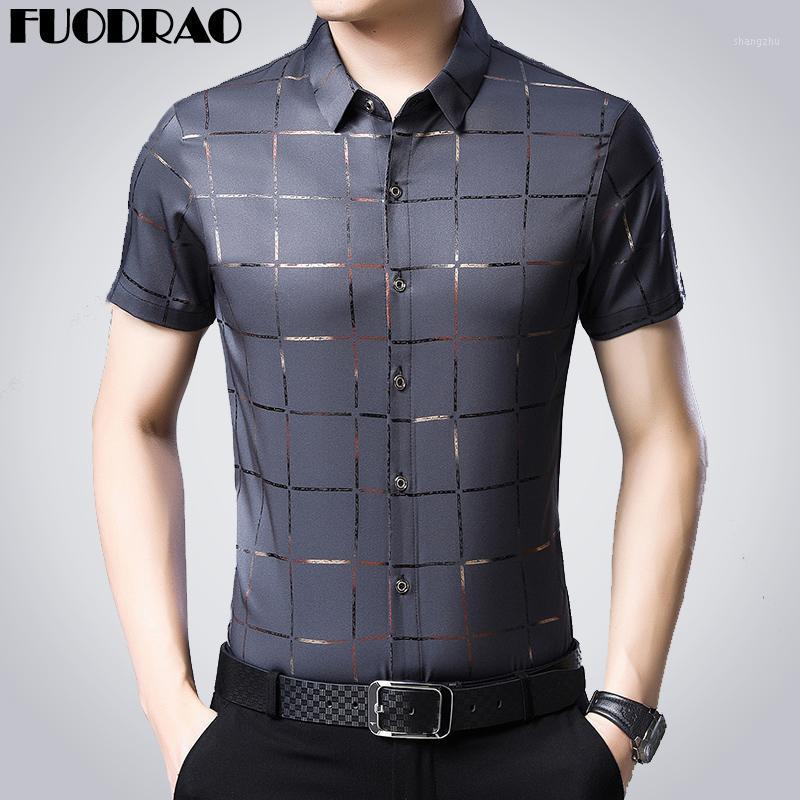 

Men's Casual Shirts 2021 Summer Short Sleeve Shirt Men Slim Fit Fashion Plaid Dress Camiseta Masculina E079, Black