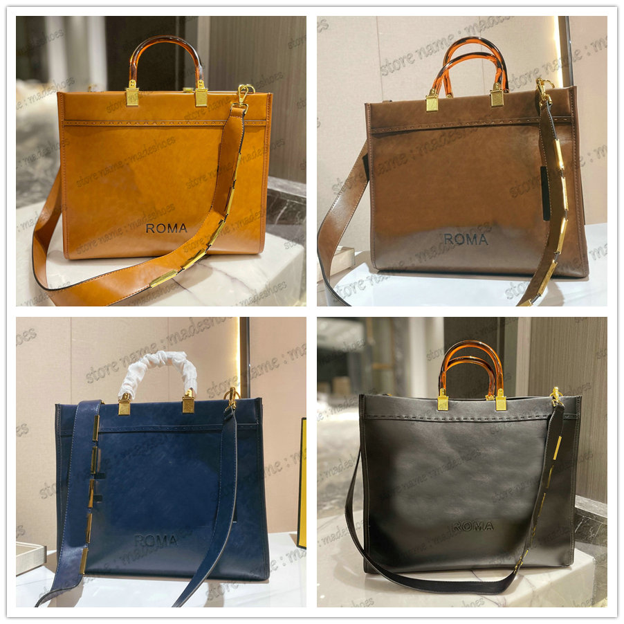 

Women's Brown Roma Handbag Medium Sunshine Shopper Shoulder Bag Debossed Leather Tote Top Handle Bags Luxurys Deisgner Womens Designers CrossBody