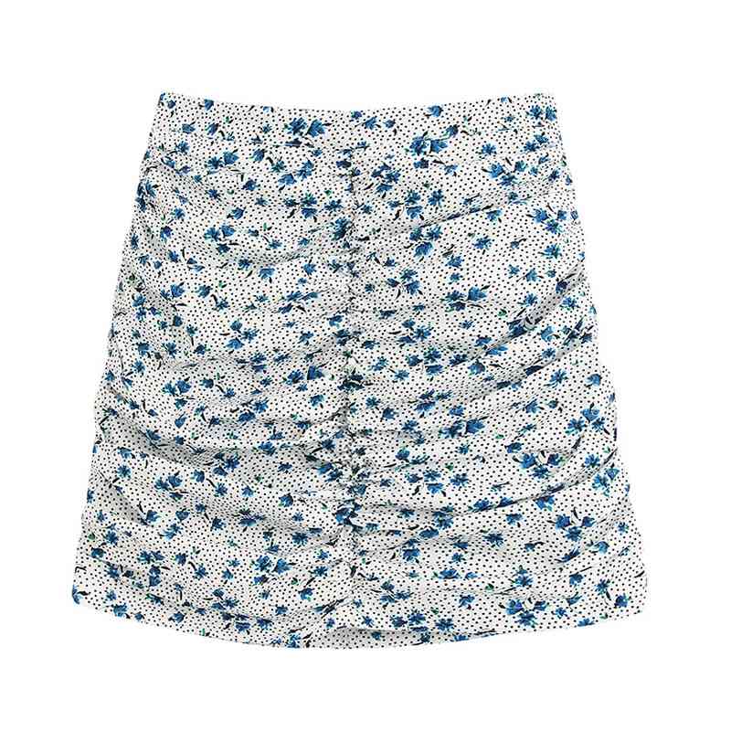 

Women Chic Fashion Floral Print Draped Mini Skirt Vintage High Waist Back Zipper Skirts Elegant Ladies Chic Jupe 210520, As picture