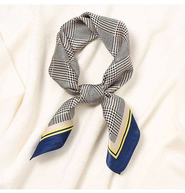 

Scarves 2021 Square Women Elegant Pattern Silk Shawl Scarf Office Lady Hair Neck Headband Foulards Headcloth Multifunction 53cm, Blue;gray