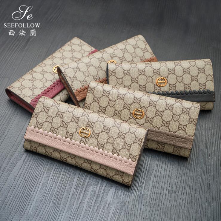 

wholesale women brand wallet high quality cowhide printed womens handbag simple folding multifunctional leather long wallets large zipper fashion coin purse, Black-small(boutique box)