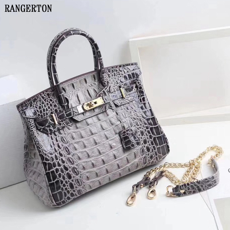 

Crocodile Pattern Genuine Leather Bag Fashionable Shoulder Messenger Womens Handbag Fashion, Large red large