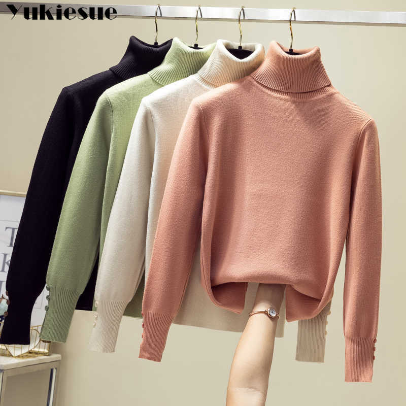 

Autumn Winter Knitted Turtleneck Sweater Women Thick Long Oversized Sweaters Solid Cashmere Pullovers Korean Tops 210608, Pink