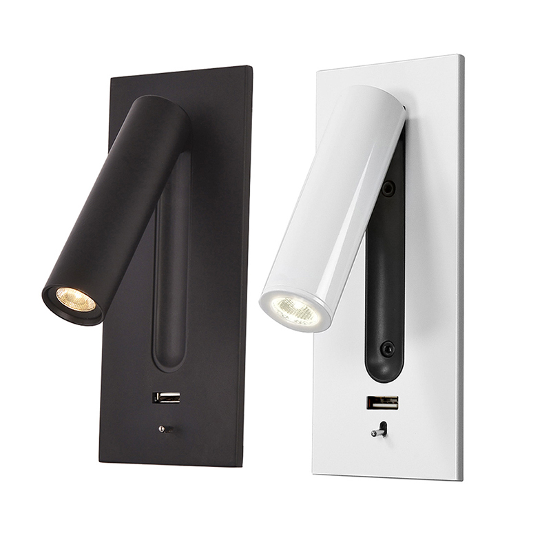 

LED Wall Light Lamps Aluminum 100-240V Bed Headboard Reading Lights with USB Charger Switch for Home Store Hotel Bedside Sconces Lighting