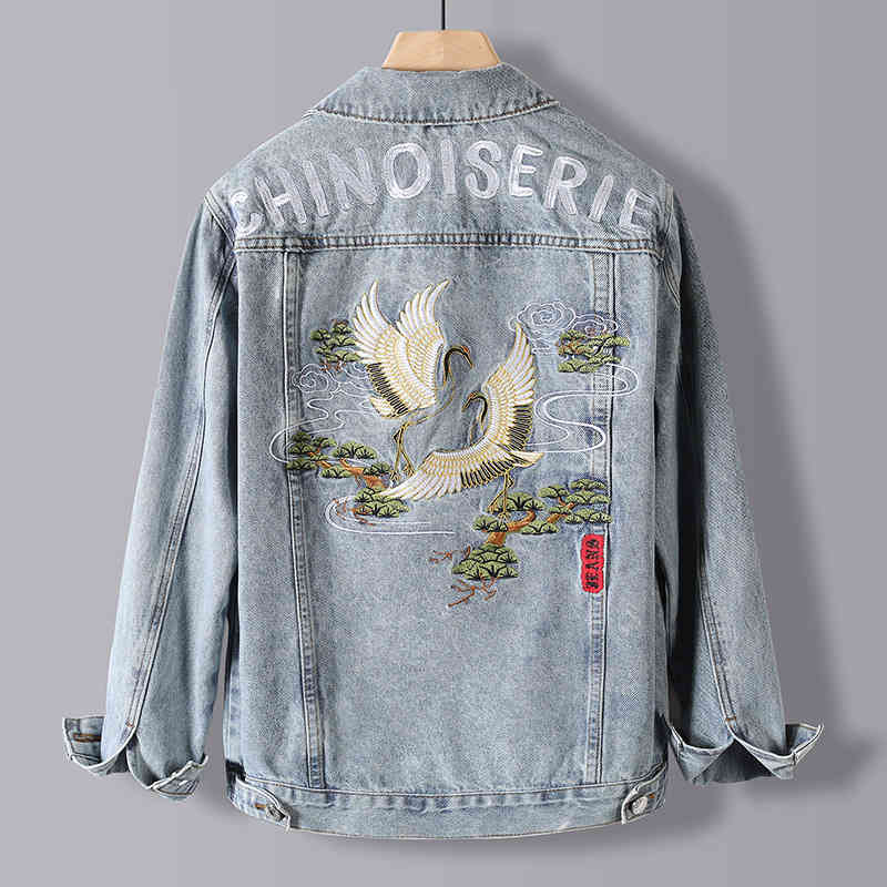 

2021 new national embroidery denim fashion ruffian handsome men's work et men, Black