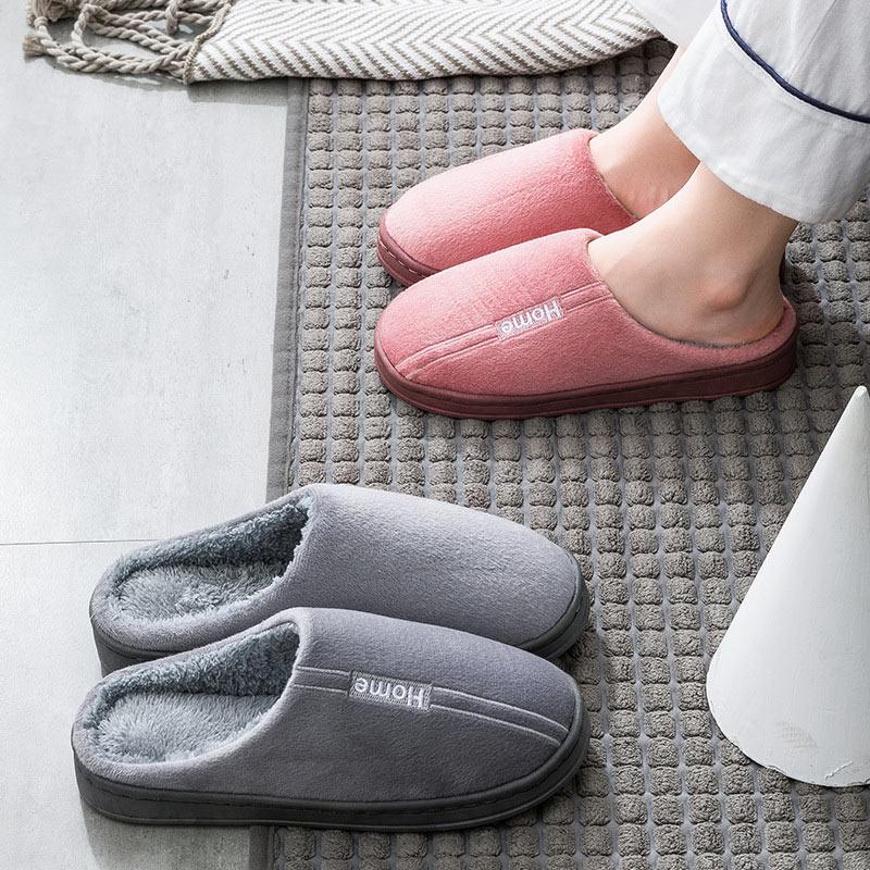 

Slippers Winter Home For Women Warm Plush Cotton Soft House Flat Bedroom Couple Shoes Thick Sole Non-slip Female 2021, 7276-gr