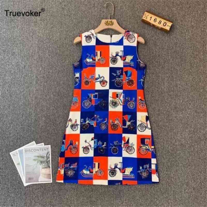 

Truevoker Women Sleeveless Color Block Print Crystal Tank Dress Lady Diamond Vintage Resort Mujer Festa Vestido 210602, Multi
