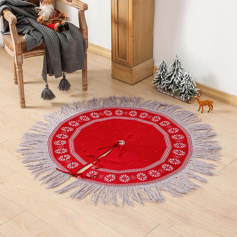 

Christmas Decorations Tassel Tree Skirt Snowflake Fringed Edge Elk Knitted Skirts Mat For Holiday Party